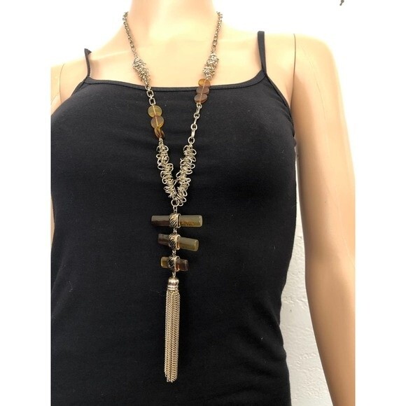 Chico’s Faux Amber Tassel Necklace - Picture 1 of 5